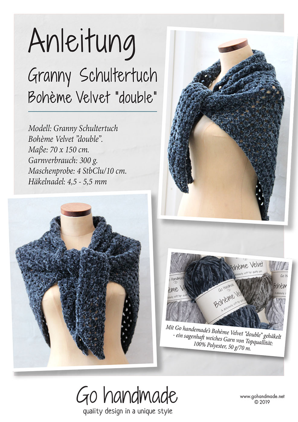 Granny Shawl Velvet "double" - DE Clothing - handmade