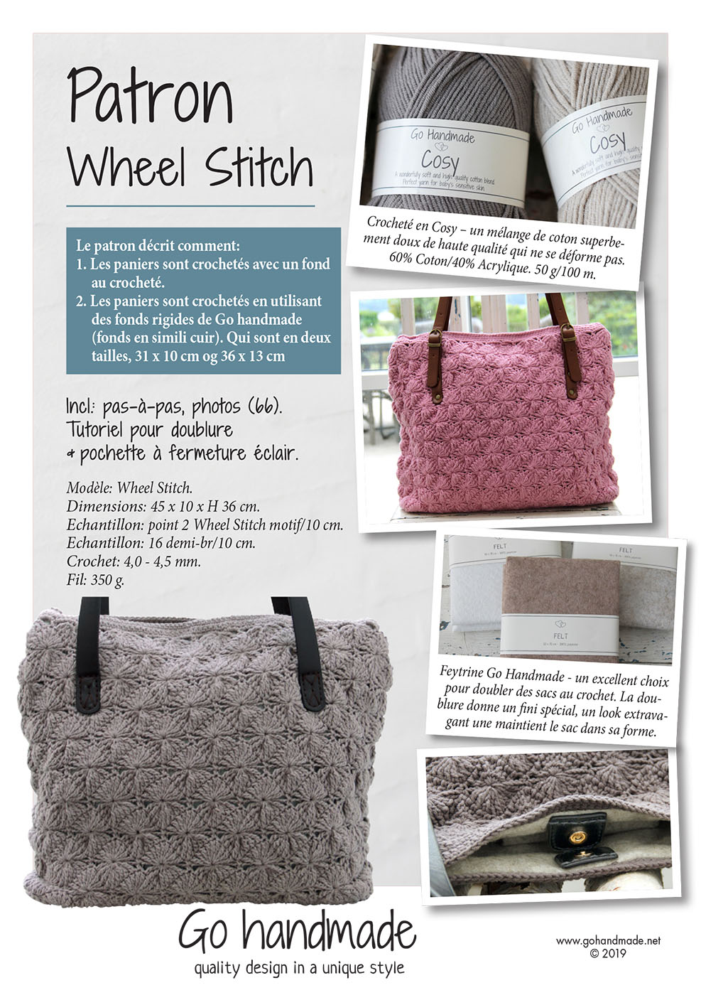 Wheel Stitch FR Handbags Go handmade