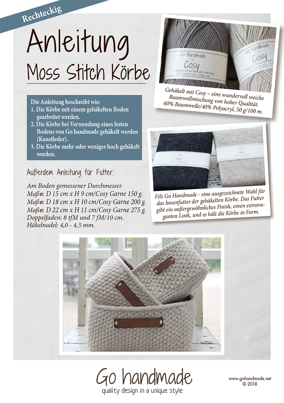 Moss Stitch kurve - firkantede - DE - Baskets - Go handmade