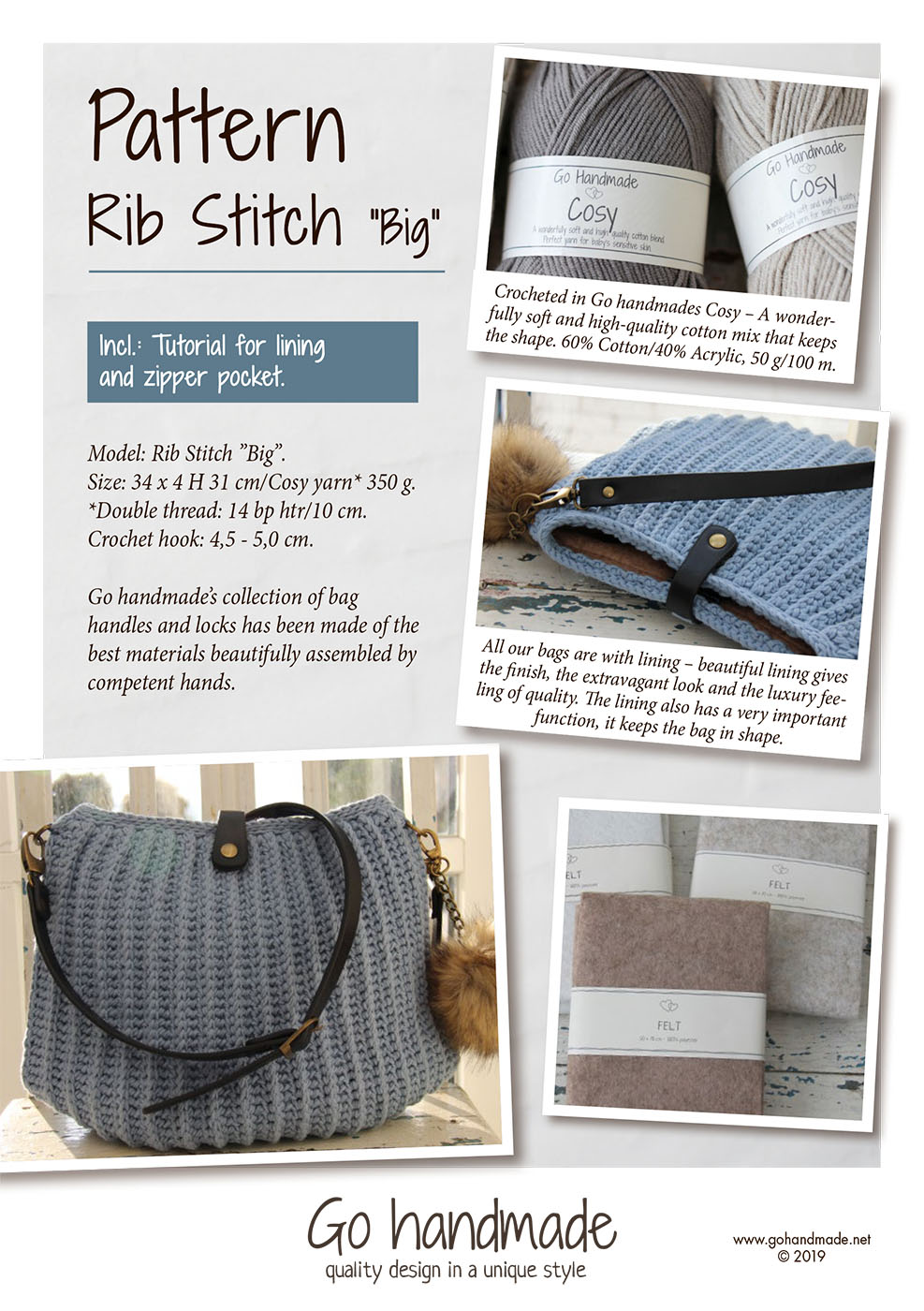 Rib Stitch big UK Handbags Go handmade