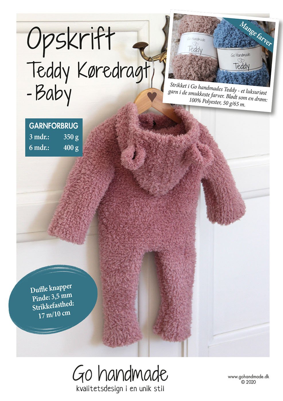 Teddy Køredragt - Baby (3 mdr.-6mdr.) - DK - handmade