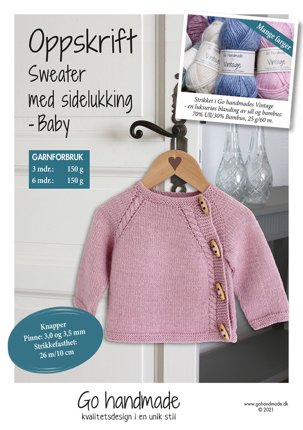 Sweater med sidelukning - Baby (3 mdr. - 6mdr.) - NO Babytøj - handmade