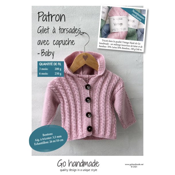 Cabled jacket with hood - Baby (3 months - 6 months) - FR