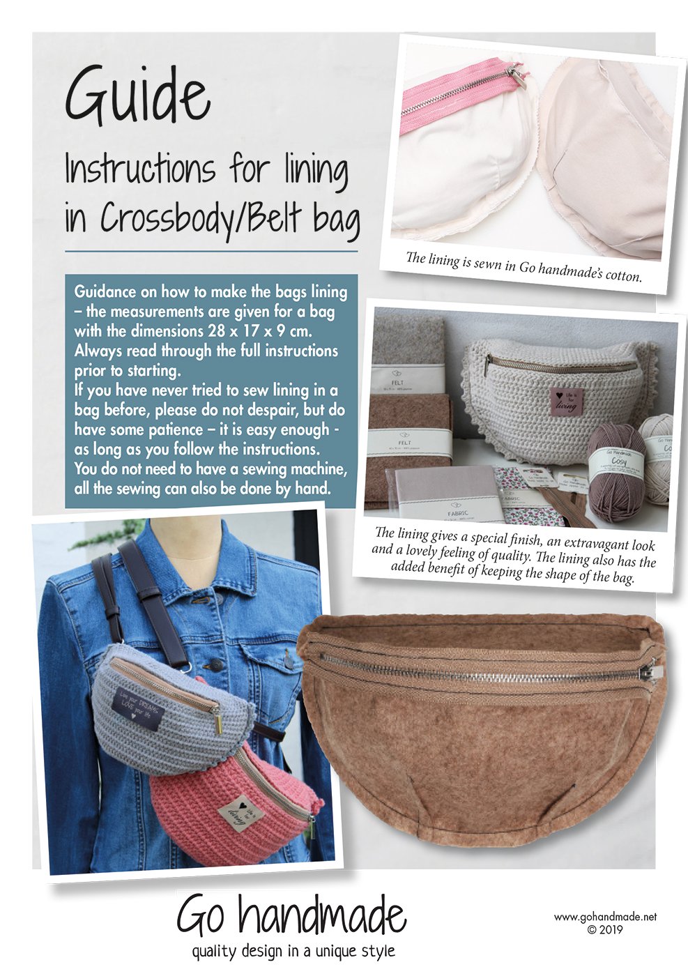 Sewing guide for lining UK Handbags Go handmade