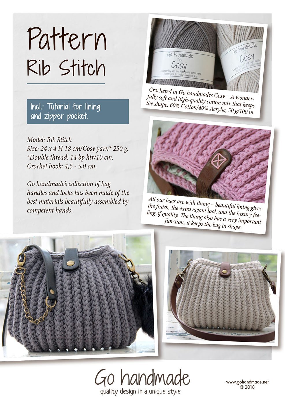 Rib stitch UK Handbags Go handmade