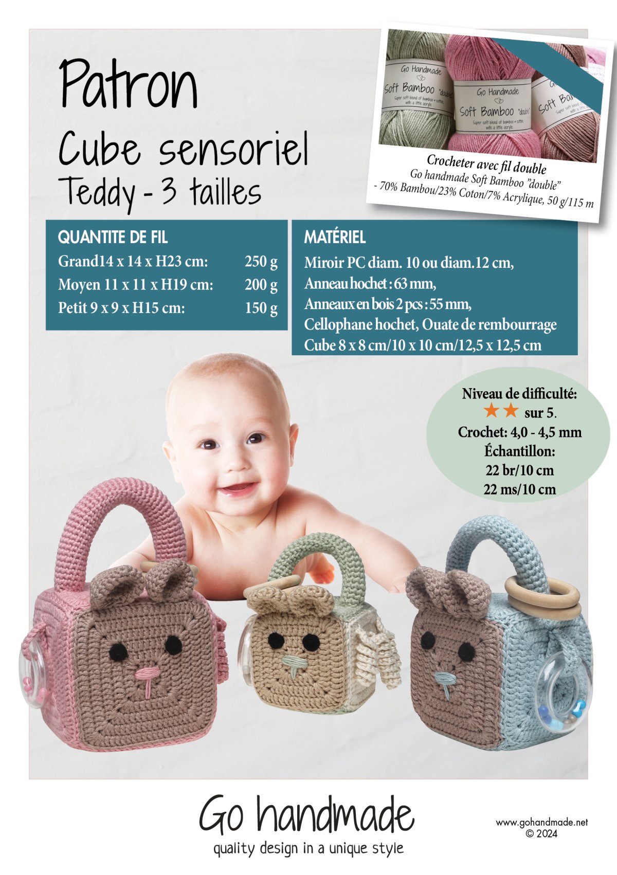 Sensory Cube - Teddy - FR - Stacking Animals, Cubes & Cones - Go handmade